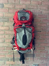 Osprey Atmos 50L Airspeed Hiking Backpack Red/Gray H20 Cordura Camping Outdoors