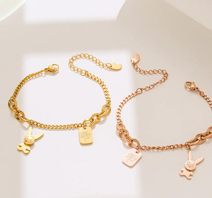 Authentic Lucky Rabbit Pendant Bracelet Titanium Gold Plated Adjustable