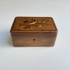 Antique Box Small Wooden Box Bird Decor 19th Century Antique Wooden Stamp Box