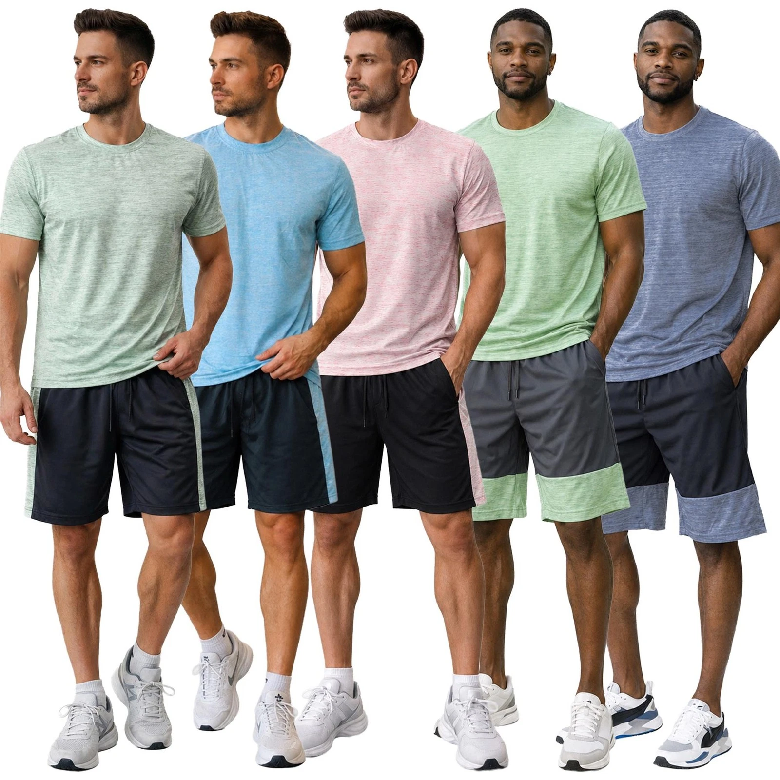 Mens 2 Piece Shorts Set Regular Crew Neck T-Shirt Lightweight Shorts Outfit