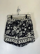 C&C California Shorts Sz 10 Linen Blend Socket Elastic Waist Blue Floral