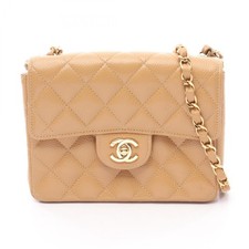 CHANEL Mini Matelasse Chain Shoulder Bag A01115 Calfskin Beige GHW Used Women