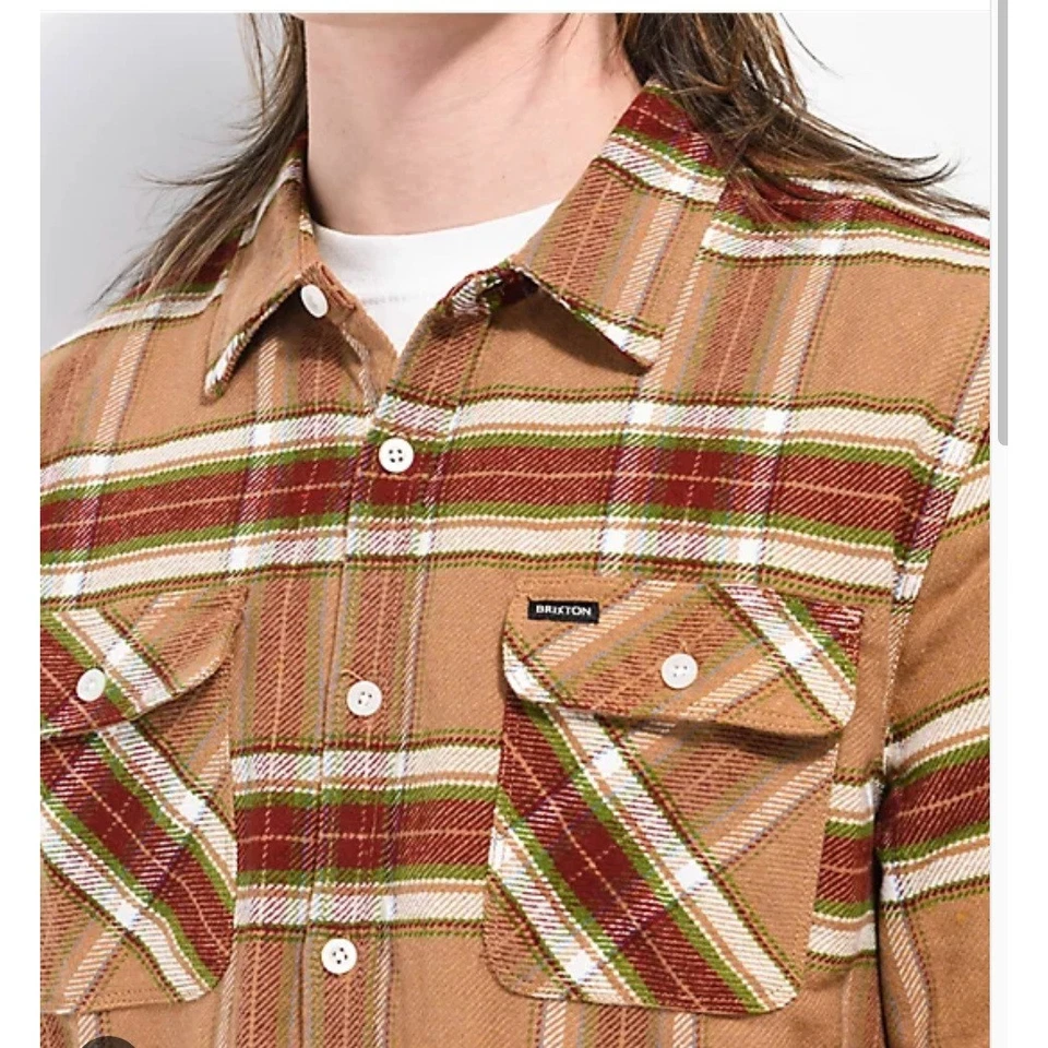 Franela abotonada a cuadros Bowery para hombre BRIXTON, marrón claro, S Foto 4 de 4