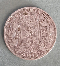Pièce 5 Francs 1873 Leopold II Roi des Belges Argent
