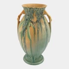 Roseville Moss Tan Green 1936 Art Deco Pottery Flower Vase 784-10