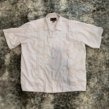 Camisa de Vestir Vintage Guayabera Cuban Cigar bordada blanca con botones XL
