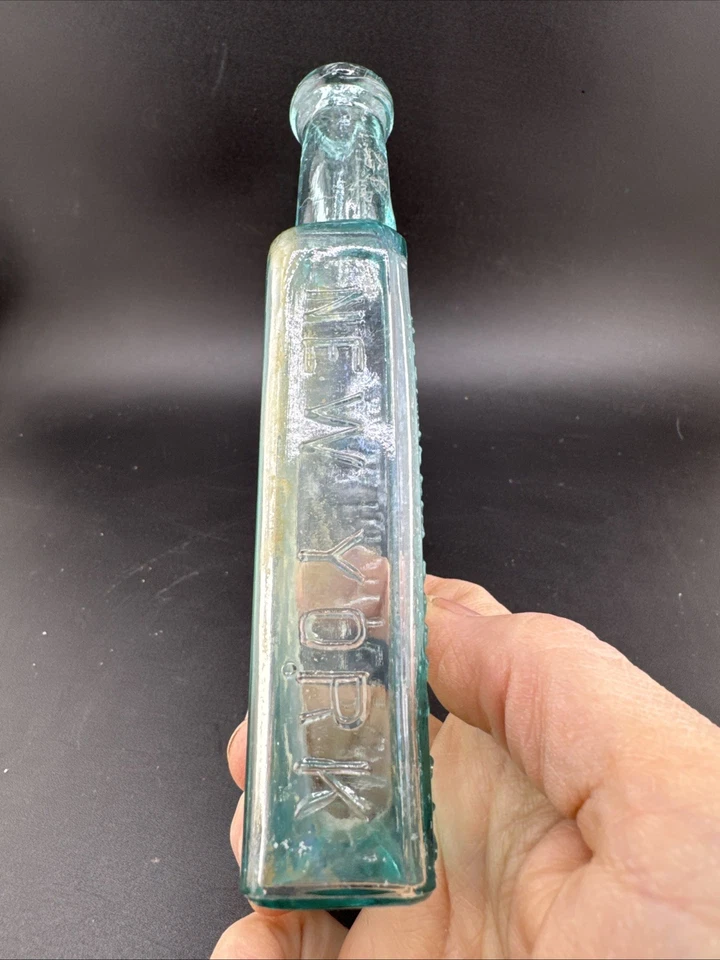 Botella boticario antigua, vidrio azul, F. AD Richter & Co. Expulsor de dolor 📦 Foto 3 de 4