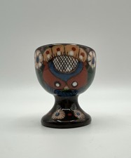 Tazza uovo smaltata marrone ceramica artistica svizzera Thun Thoune con gufo Chrutmoder firmata