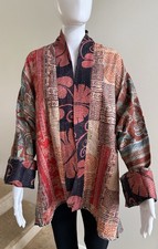 100 Silk Reversible Kantha Jacket, One Size
