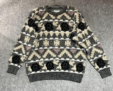 Vintage Sweater Womens Large Multicolor Geometric Knit Made USA Retro 80s 90s
