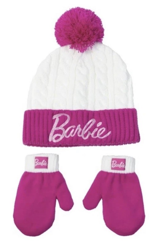 Barbie Toddler Girls Pink 2 PC Set Beanie And Gloves NWT