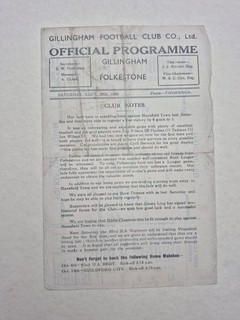 1945 46 Gillingham V Folkestone Town September 29th 1945 Kent League