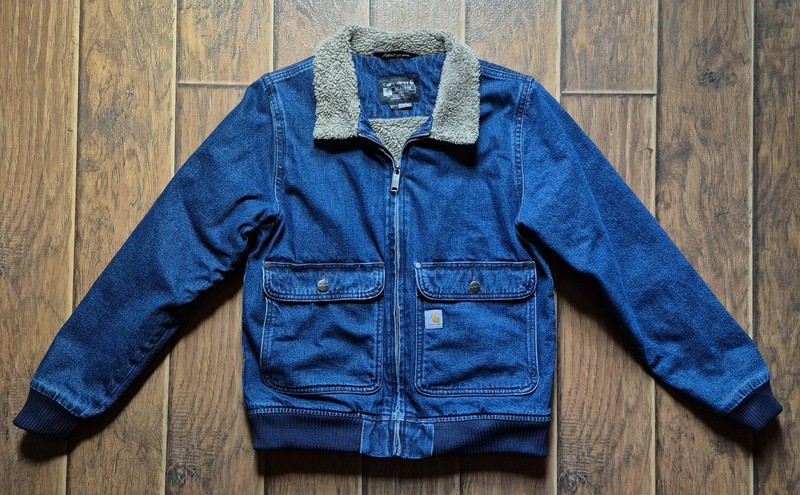 Small Carhartt Women's Denim Sherpa Lined Jacket Chore Western Relaxed Fit