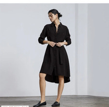 EVERLANE THE CITY STRIPE DRAPED SHIRT DRESS BLACK L