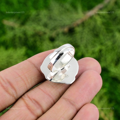 Natural Chrysoprase Rough Gemstone Solitaire Adjustable Ring 925 Sterling Silver - Picture 3 of 3