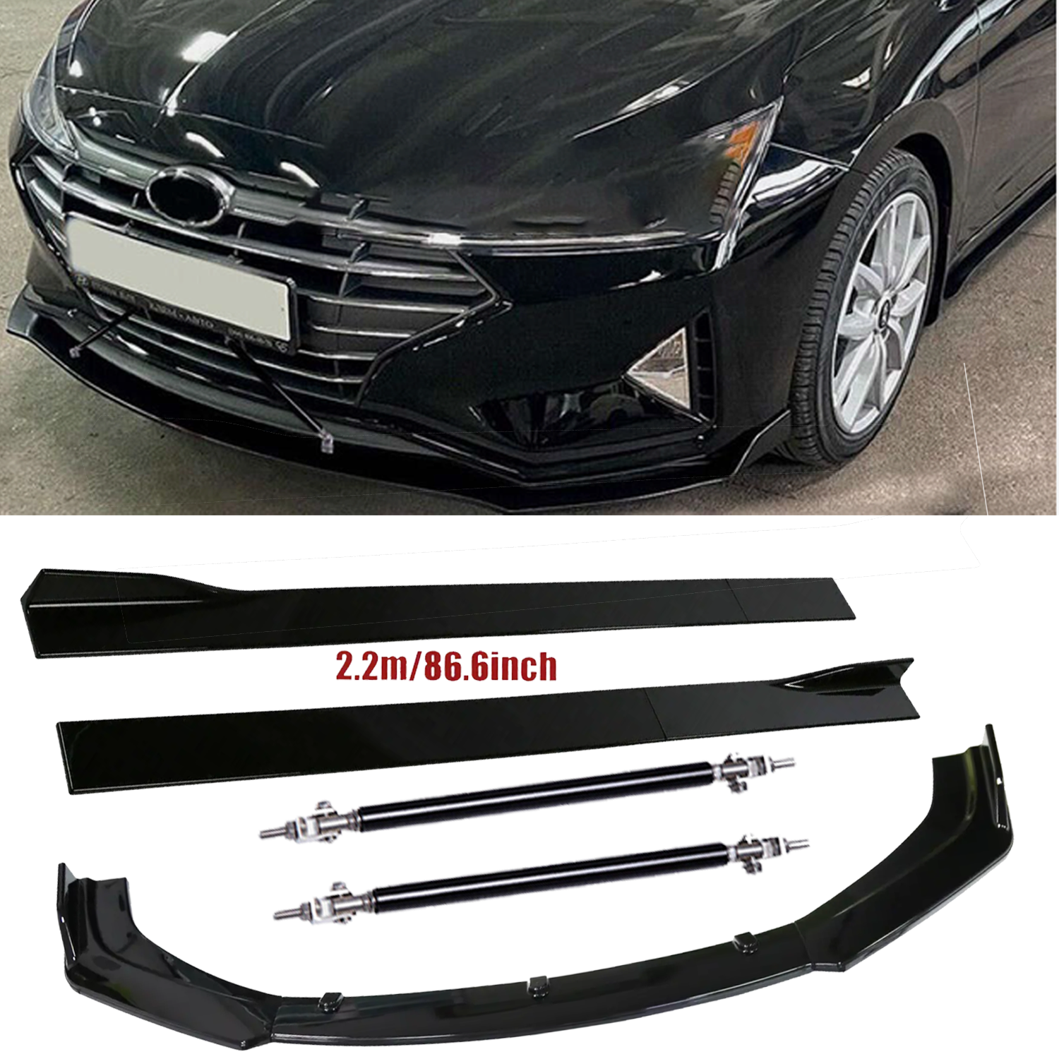 Front Bumper Lip Splitter Spoiler Strut Rods For Hyundai Elantra 2010-2022