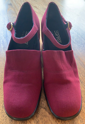 vtg Esprit Footwear shoes size 9 burgundy Pumps Buckle Block heel fabric upper
