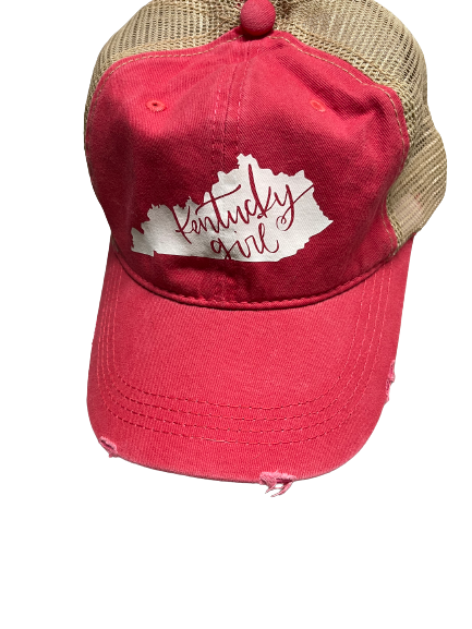 Cappello nuovo Kentucky ragazza effetto invecchiato coda di pony stile country collo rosso sud belle