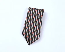 LANVIN Chemisier Vintage Geometric Black Multicolor Silk Tie made in France