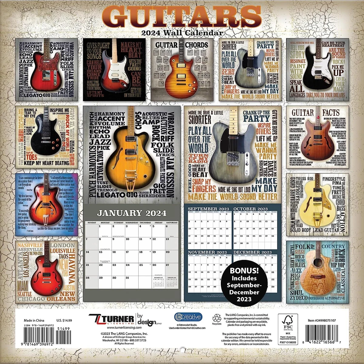 GUITARS - 2024 WALL CALENDAR - BRAND NEW - 75107 | eBay