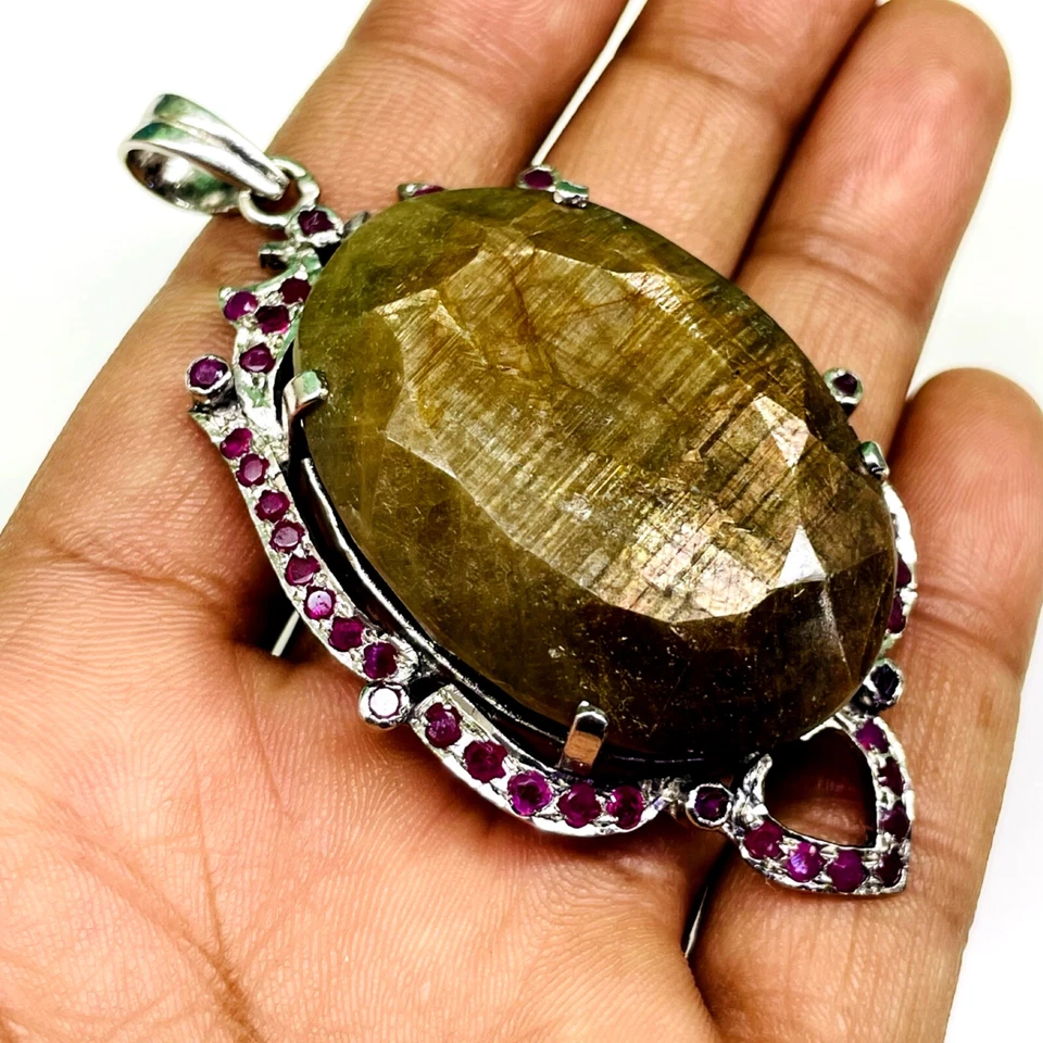 52.46 G Zertifiziert Natürlich Nicht Erhitzt Saphir Rubine 925 Sterlingsilber - Bild 2 von 4