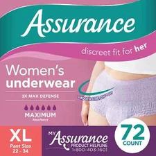 Assurance Women's Incontinence  Underwear, XL , Maximum Absorbency (72 Count)
