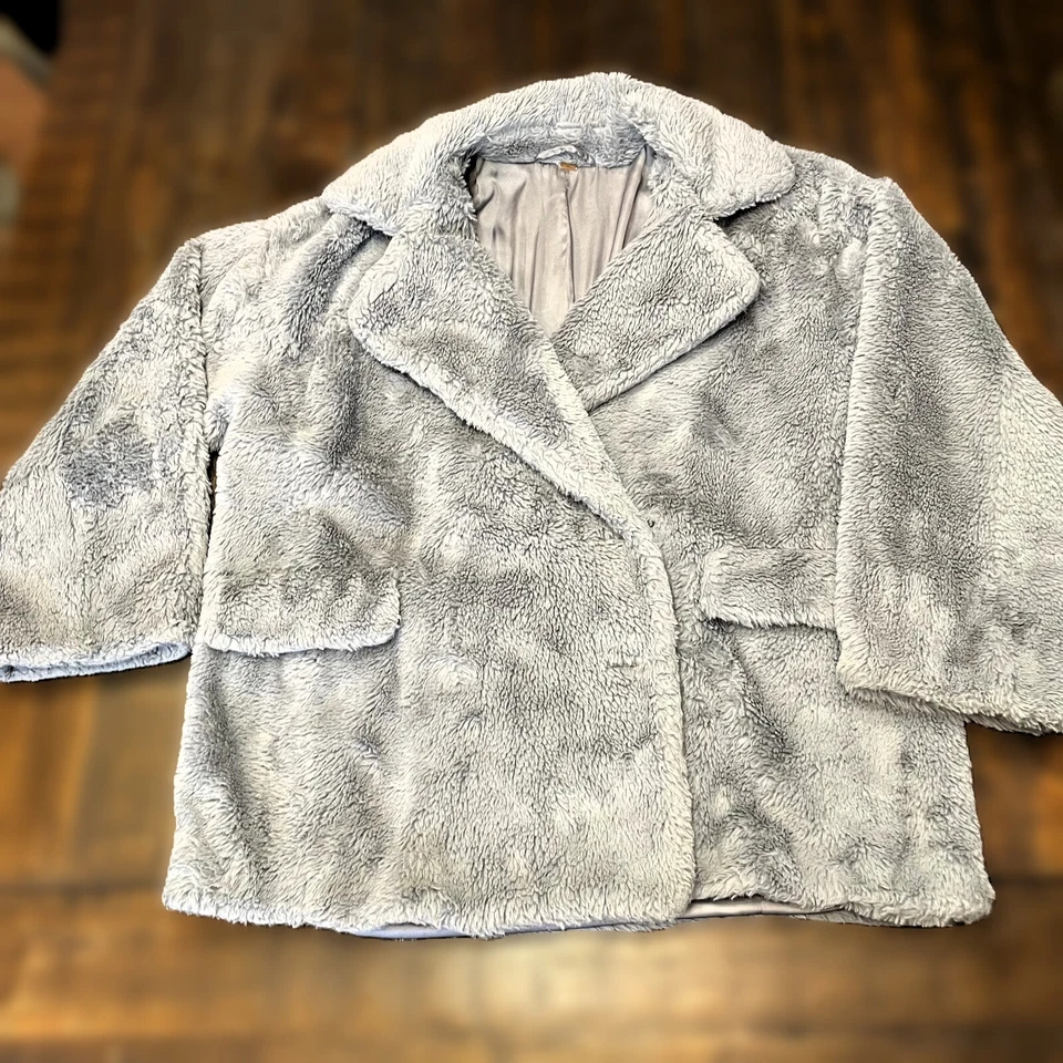 Free People Large with FLAWS Kate Faux Fur Coat Sky Blue Jacket BOHO OB912466 - Image 3 of 4