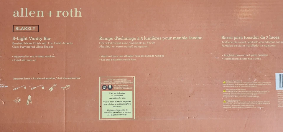 Allen + Roth Blakely 3-светлый железный кованое стекло матовый серый отделка туалетный столик свет  - Изображение 4 из 4
