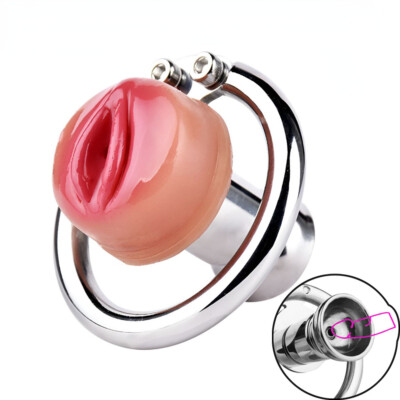 Stainless Steel Male Chastity Device Inverted Cage Plug Metal Lock Belt Ring