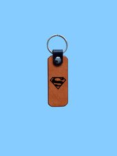 Image of Superman Superhero Logo Hand Made Laser Engraved Leather Keyring 3mm Thick