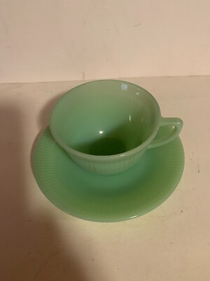 Vintage Fire King Jadeite Jane Ray Cup and Saucer Set  OVEN Fire-King GLASS