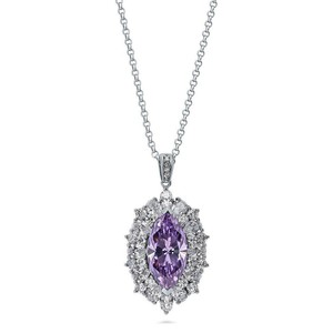 BERRICLE Sterling Silver Marquise Cut CZ Halo Anniversary Fashion Necklace