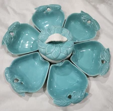 Vintage Hoenig of California Turquoise White Apple Dip set