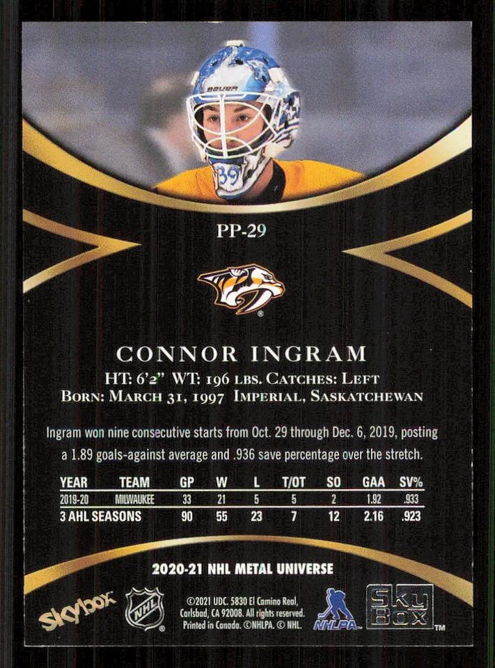 2020-21 Metal Universe Skybox Premium Prospects #PP29 Connor Ingram - Image 2 of 2