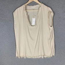 NWT Grade & Gather Top Medium Fray Hem Beige Plunge V Neck Career Boho