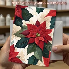 Christmas Greeting Cards w/ Envelope - Set of 6 -5x7 Cards & Envelopes #050