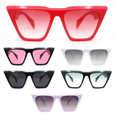 Womens Oversized Gothic Beveled Squared Flat Top Cat Eye Sunglasses