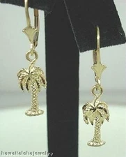 7MM SOLID 14K YELLOW GOLD TEXTURED DC HAWAIIAN PALM TREE SMALL STUD EARRINGS