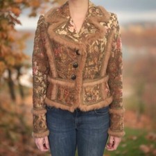 Cynthia Cynthia Steffe NEW Brocade Floral Short Coat With Fur Trim Sz 6 USA Made