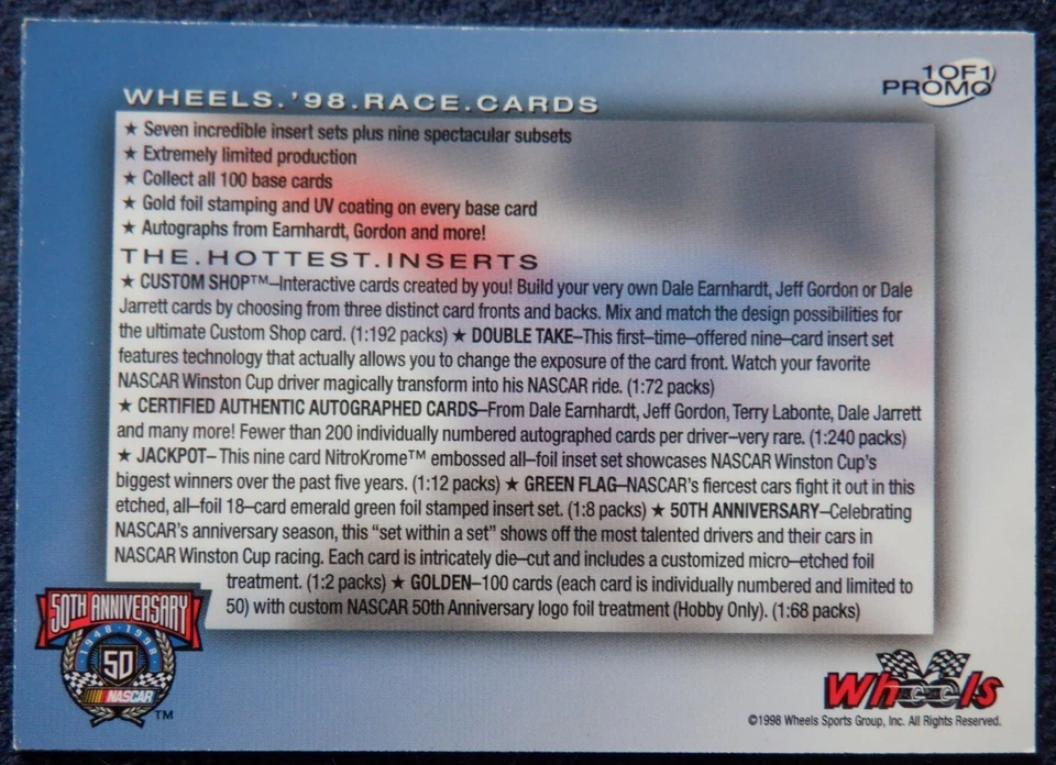 Mark Martin Nascar promo card 1992, Hot Wheels - Image 2 of 4