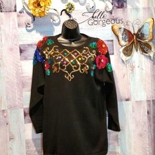 Vintage SML Glitz Black Sequin Beaded Embellished Sweater, Sz L