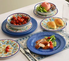 Melamine Dinnerware Sets, 12Pcs Dishes Set for 4, Plates and Bowls Sets Outdoor