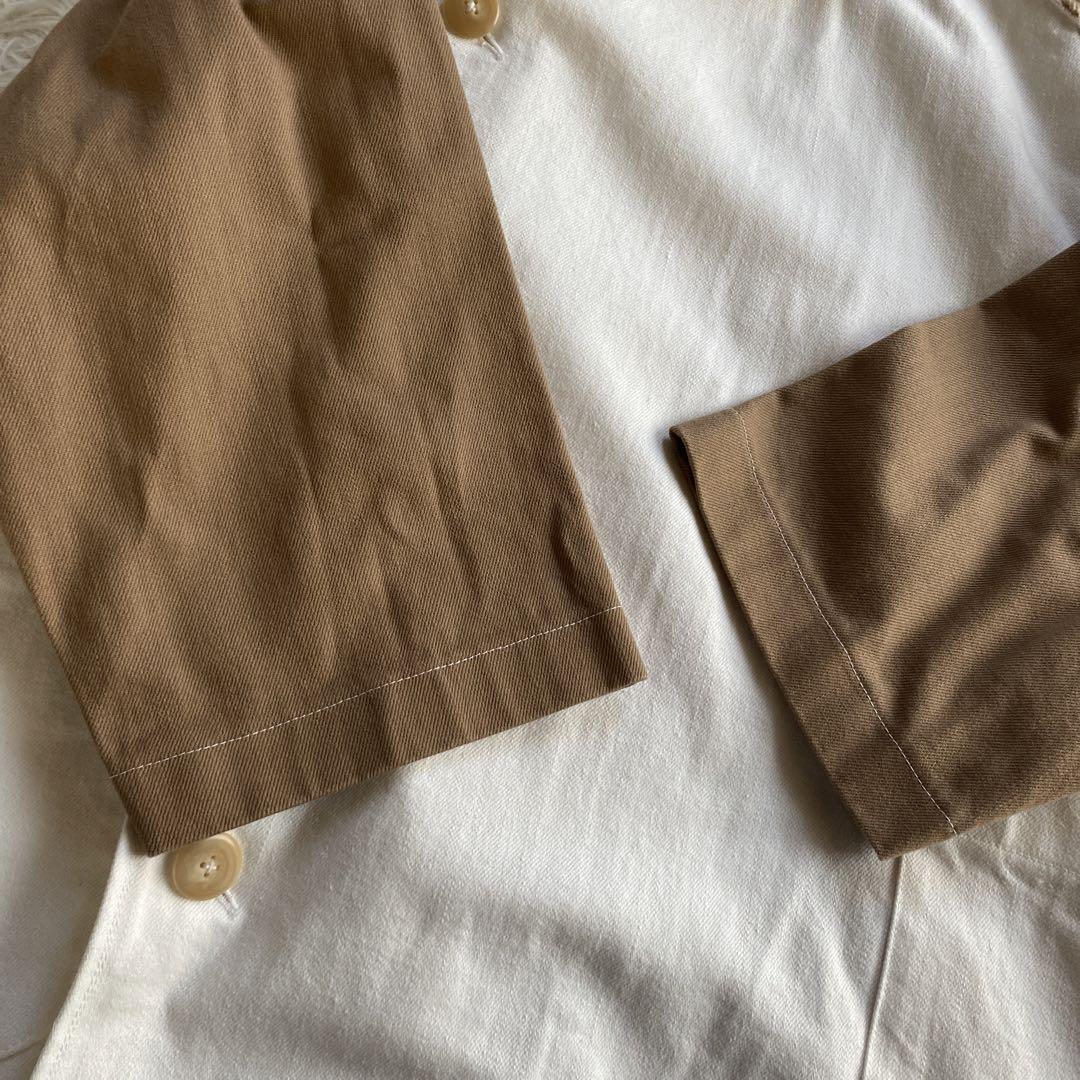 Osakentaro Short Coat, Free Size, Cotton, White Brown, Used Osakentaro Short Coat, Free Size, Cotton, White Brown, Used