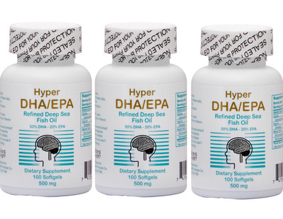 3 bottles HYPER DHA EPA (100 SOFTGELS/bottles ) refined deep sea fish oil 300 sg