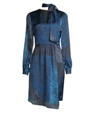 ELIE TAHARI ALARA SILK DRESS Black & Blue Leopard Patchwork ASYMMETRIC HEM sz 8