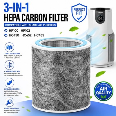 HP102 HC452 HEPA Carbon Filter for Shark Air Purifier HP100 HC455 HC450 Replace