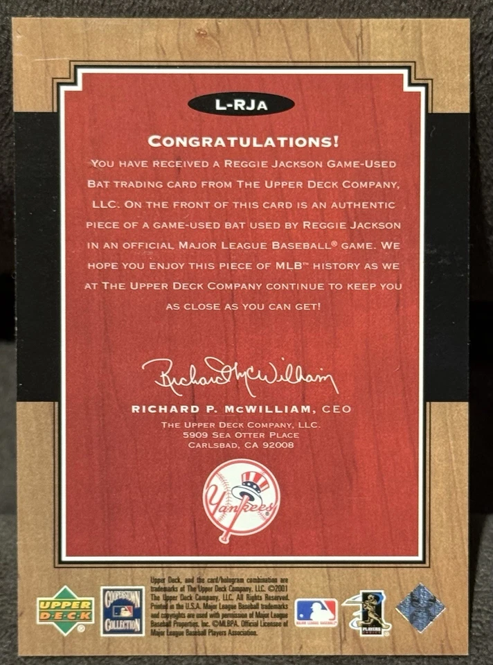 Reggie Jackson 2001 Upper Deck Legends Legendary Lumber Relic game Used Bat - Image 2 of 2