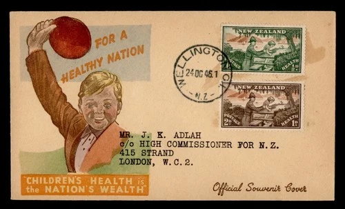 DR WHO 1946 NEW ZEALAND FDC HELATH STAMP CACHET COMBO SEMI POST M71508