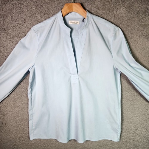 Marc O'Polo Shirt Women's 36 / Med Organic Cotton Blue Long Sleeved Split Neck - Picture 13 of 20