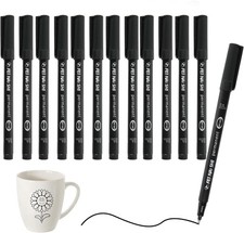 12 Pack Fine Point Black Permanent Marker Pens 0.6mm, Quick-Dry Waterproof Ink